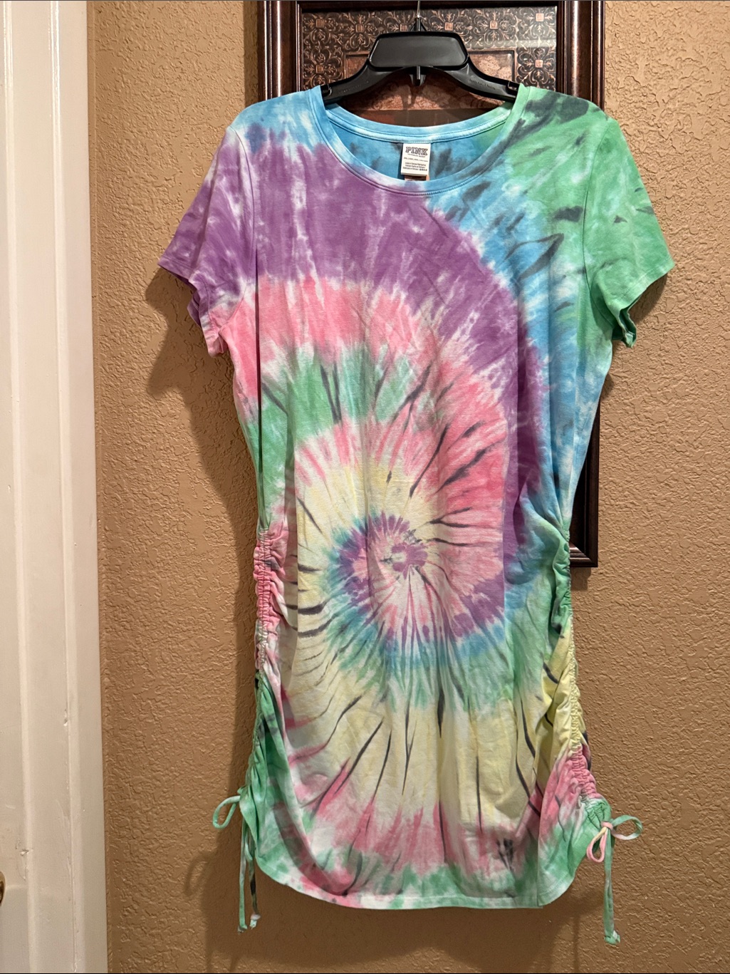 Nwt Tie-Dye Spiral Ruched Tee Dress - Multicolor. Xxl. Wear Scrunched Up Or Down